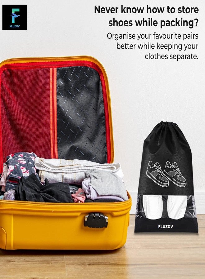 FLUZOV Shoe Bags for Travel & Storage (Pack of 6) - Water-Resistant Footwear Organizer Pouch for Men & Women - Portable Black Shoe Covers for Gym, Suitcase Packing & Closet Organization - Image 5